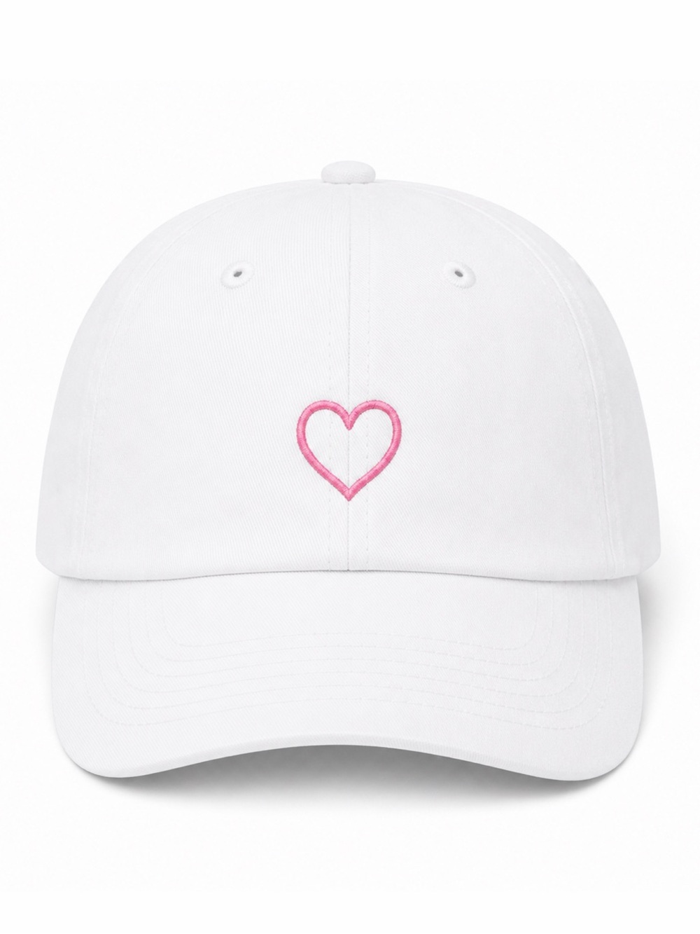 💕 White Baseball Cap with Pink Heart Embroidery - Women's Accessory Minimalistic